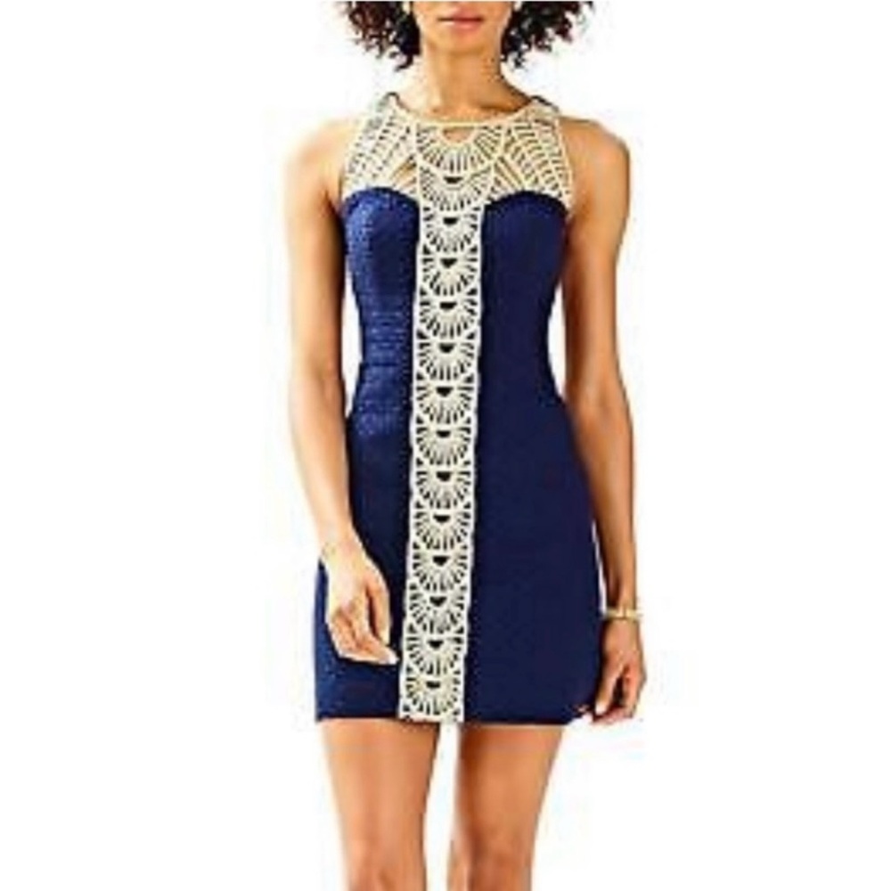 Lilly Pulitzer Navy and Gold Midi Dress